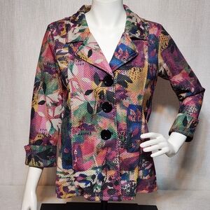 Multiples Mesh Blazer Abstract Statement Art Colorful Small